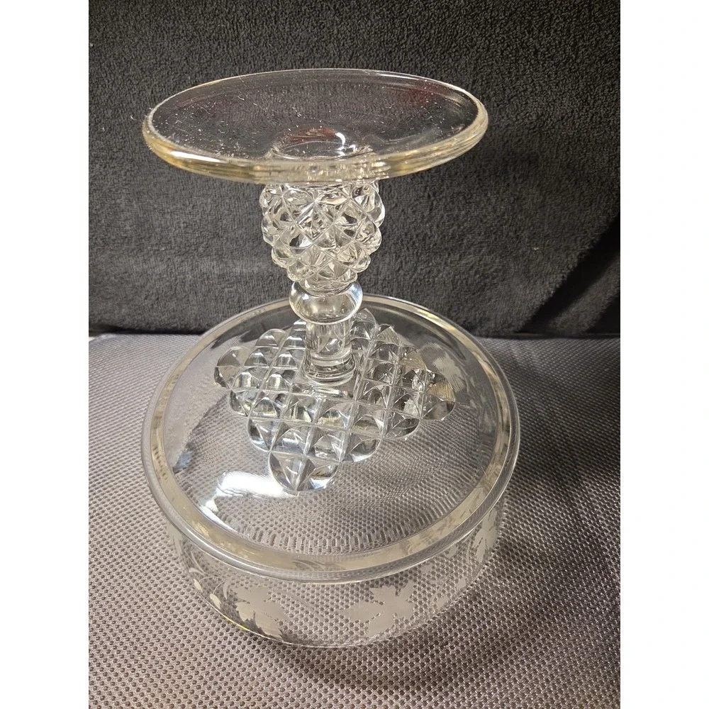 Vntg EAPG Ripley US Glass Pavonia Pineapple Stem Open Compote W/ Leaves 9.5 T